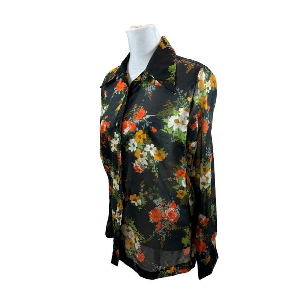 Vintage Brand New without Tags Teddi of California Sheer Black Floral Top Medium